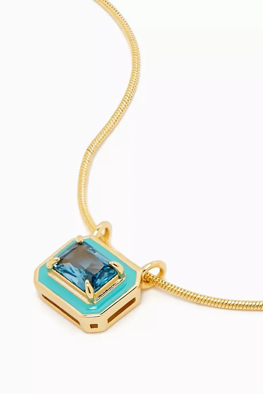 Bezel Pendant Necklace- Turquoise- Gold