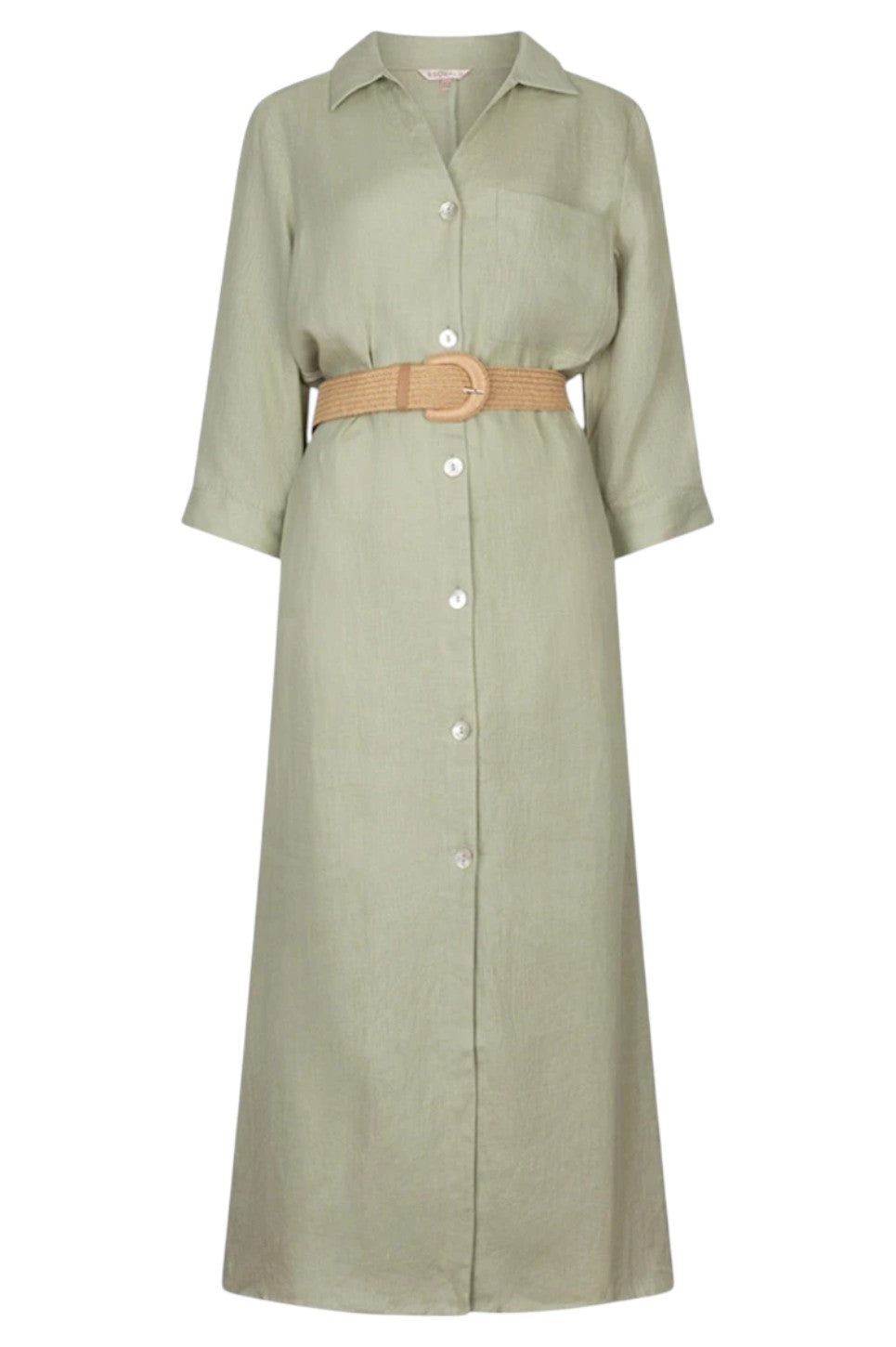 EsQualo Dress Long Belt Linen Soft Green