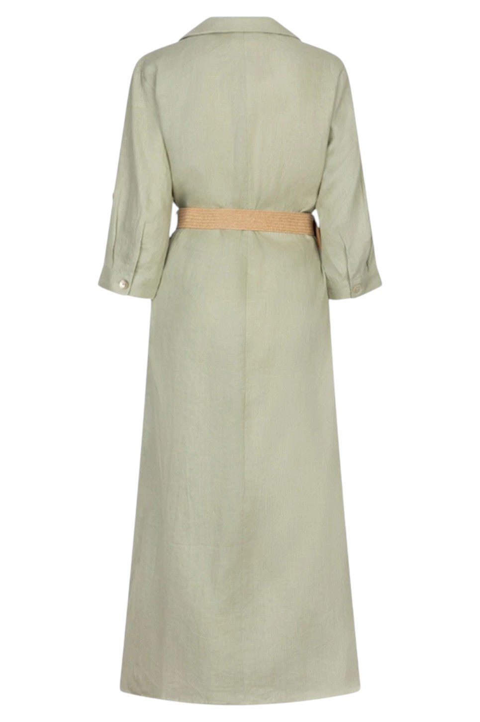 EsQualo Dress Long Belt Linen Soft Green