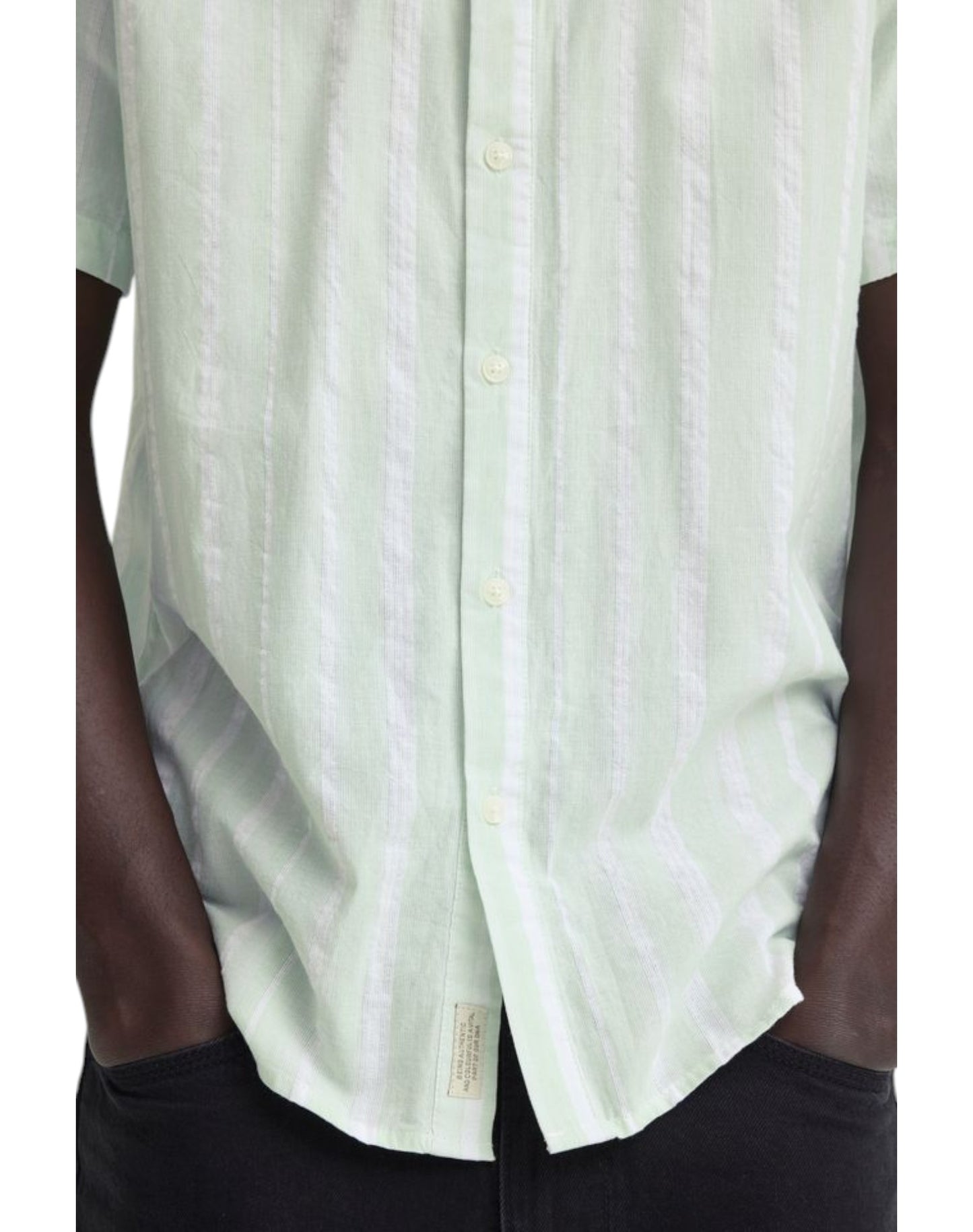 Blend Cotton Short Sleeve Striped Shirt Mint Green
