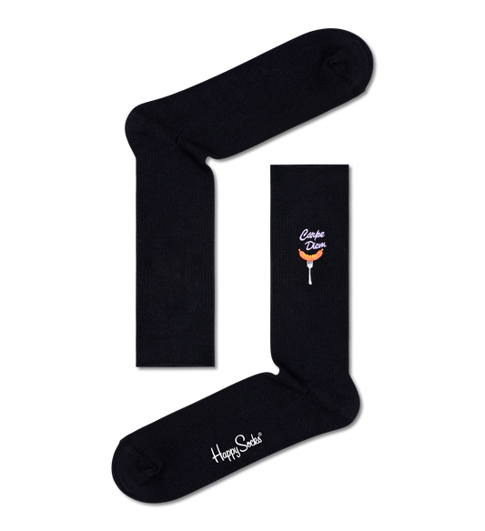 Ribbed Embroidery Carpe Diem Sock