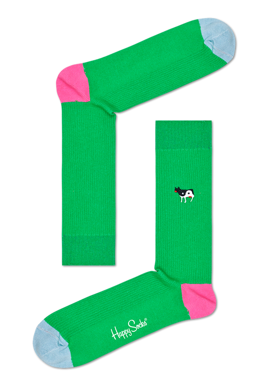 Ribb Embroidery Yin Yang Cow Sock