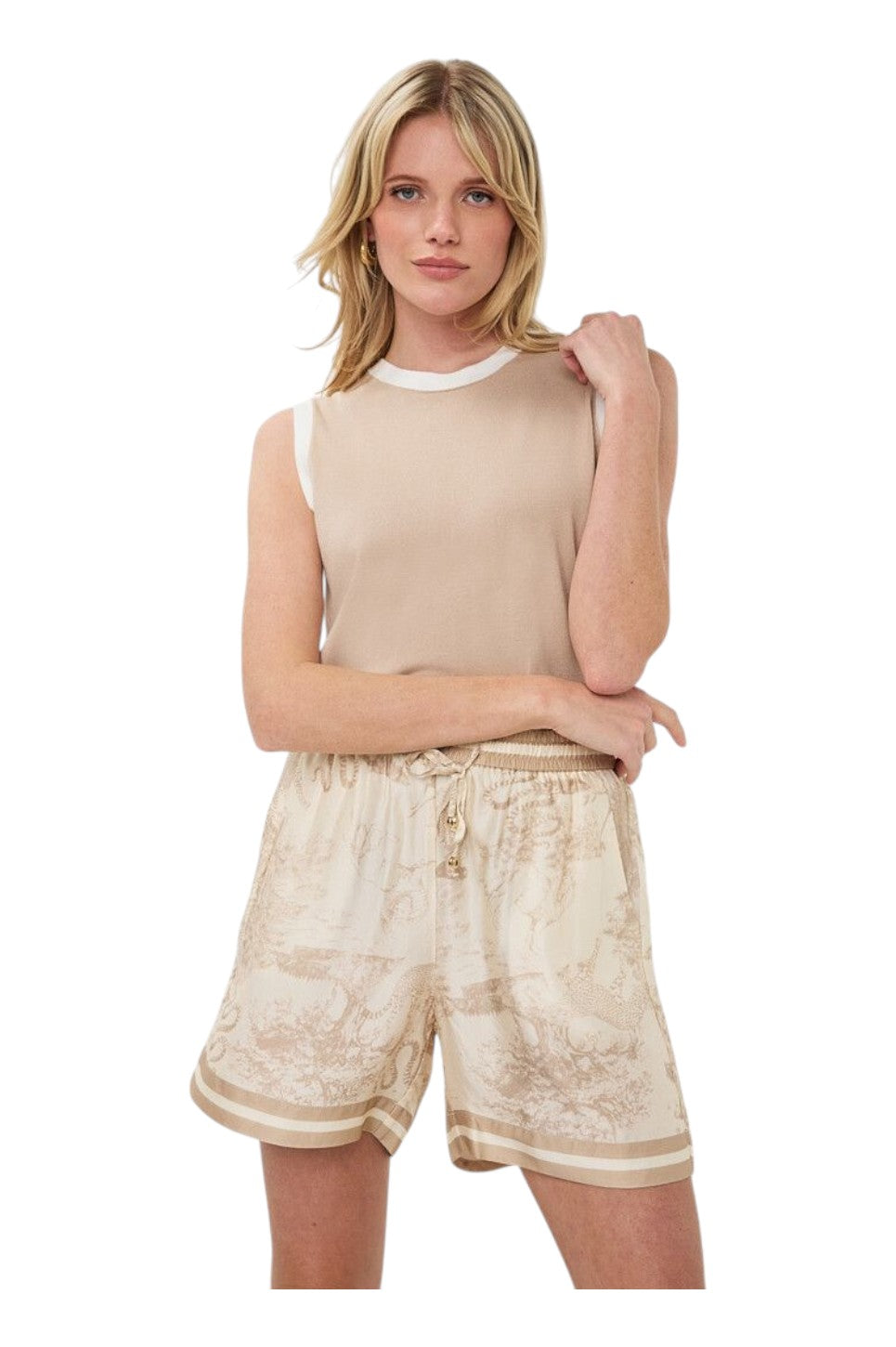 EsQualo TOP CONTRAST RIB Sand