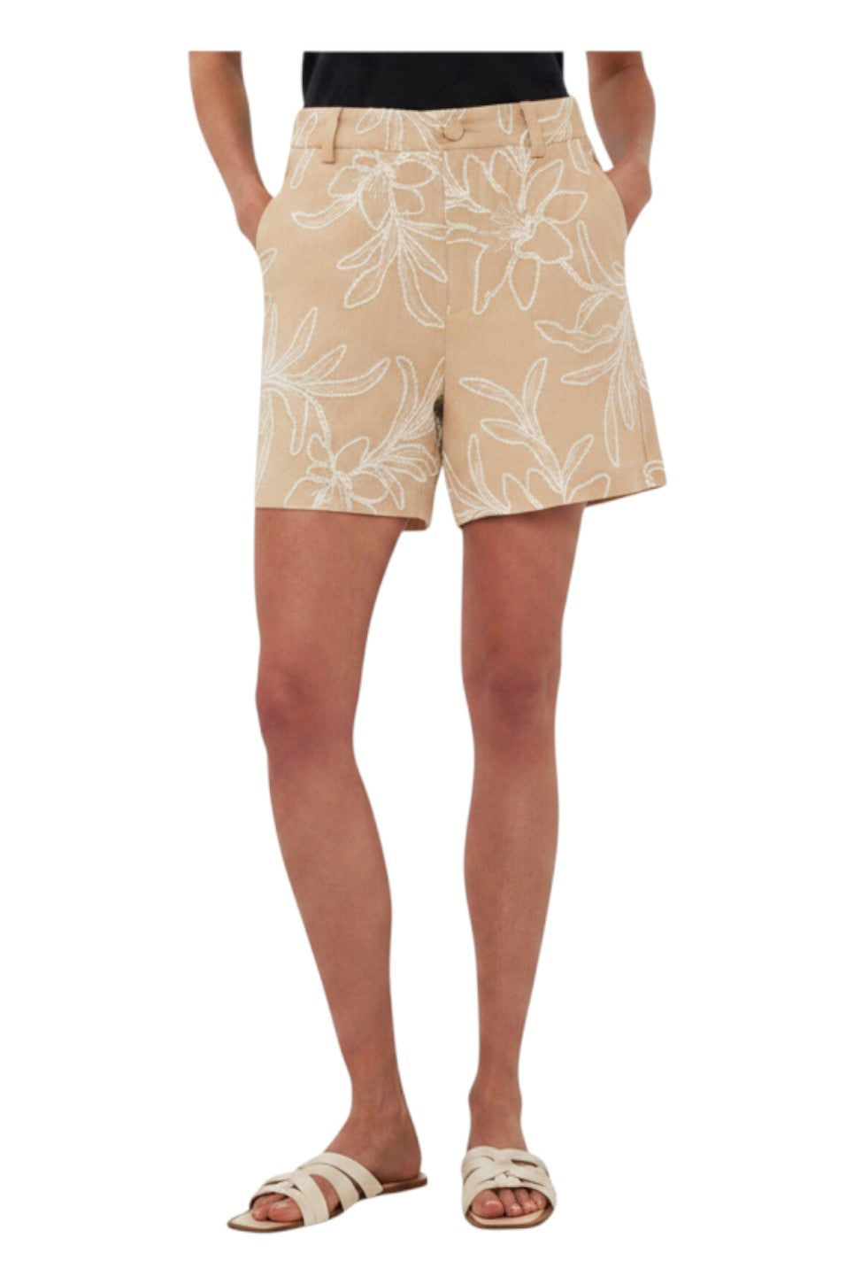 EsQualo SHORTS FLOWER Sand