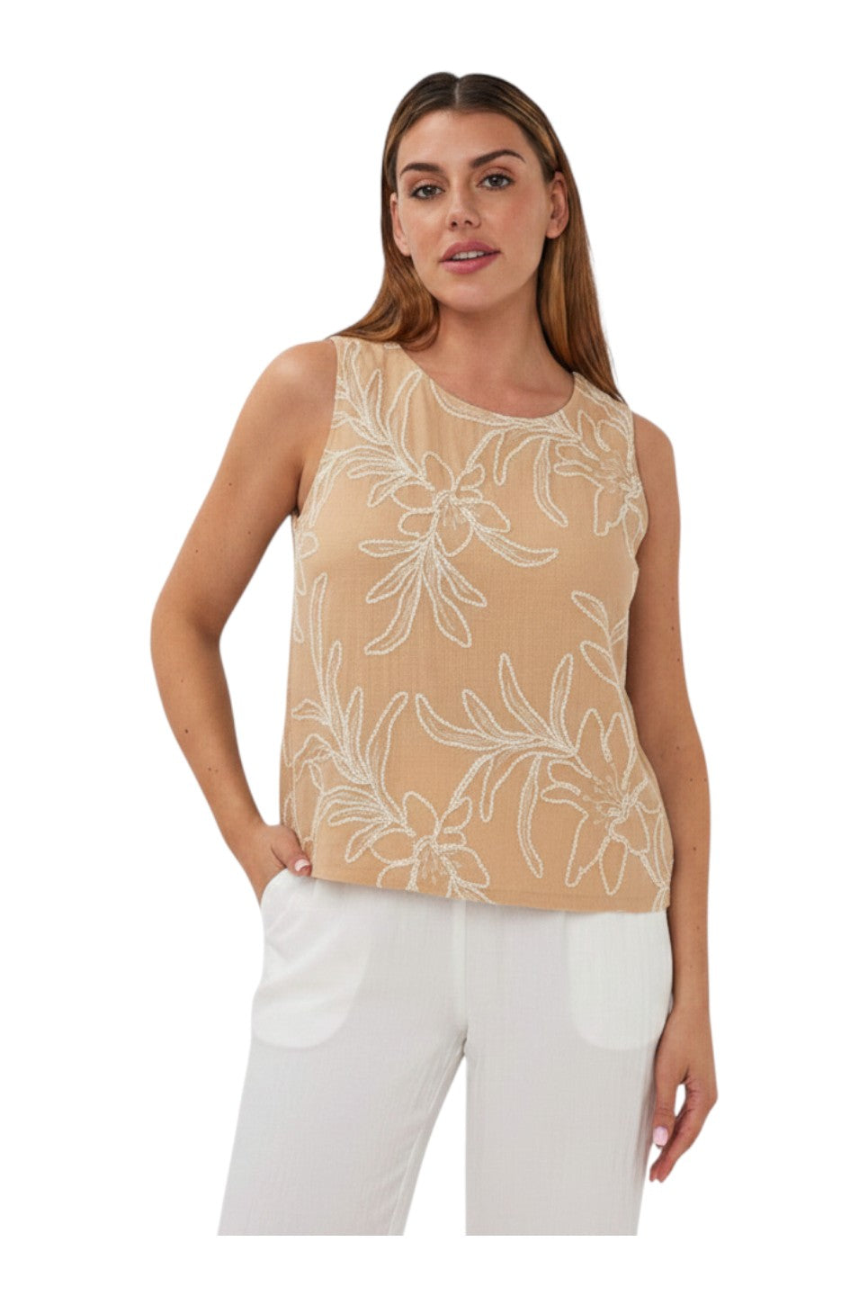 EsQualo Top Flower Embroidery Sand