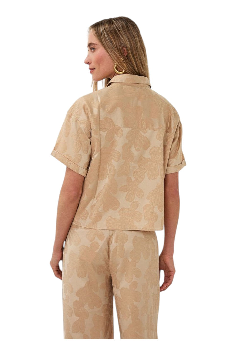 EsQualo BLOUSE JACQUARD LEAVES Sand