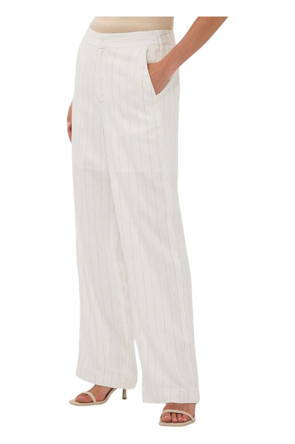 EsQualo TROUSERS LINEN STRIPED Off White / Sand