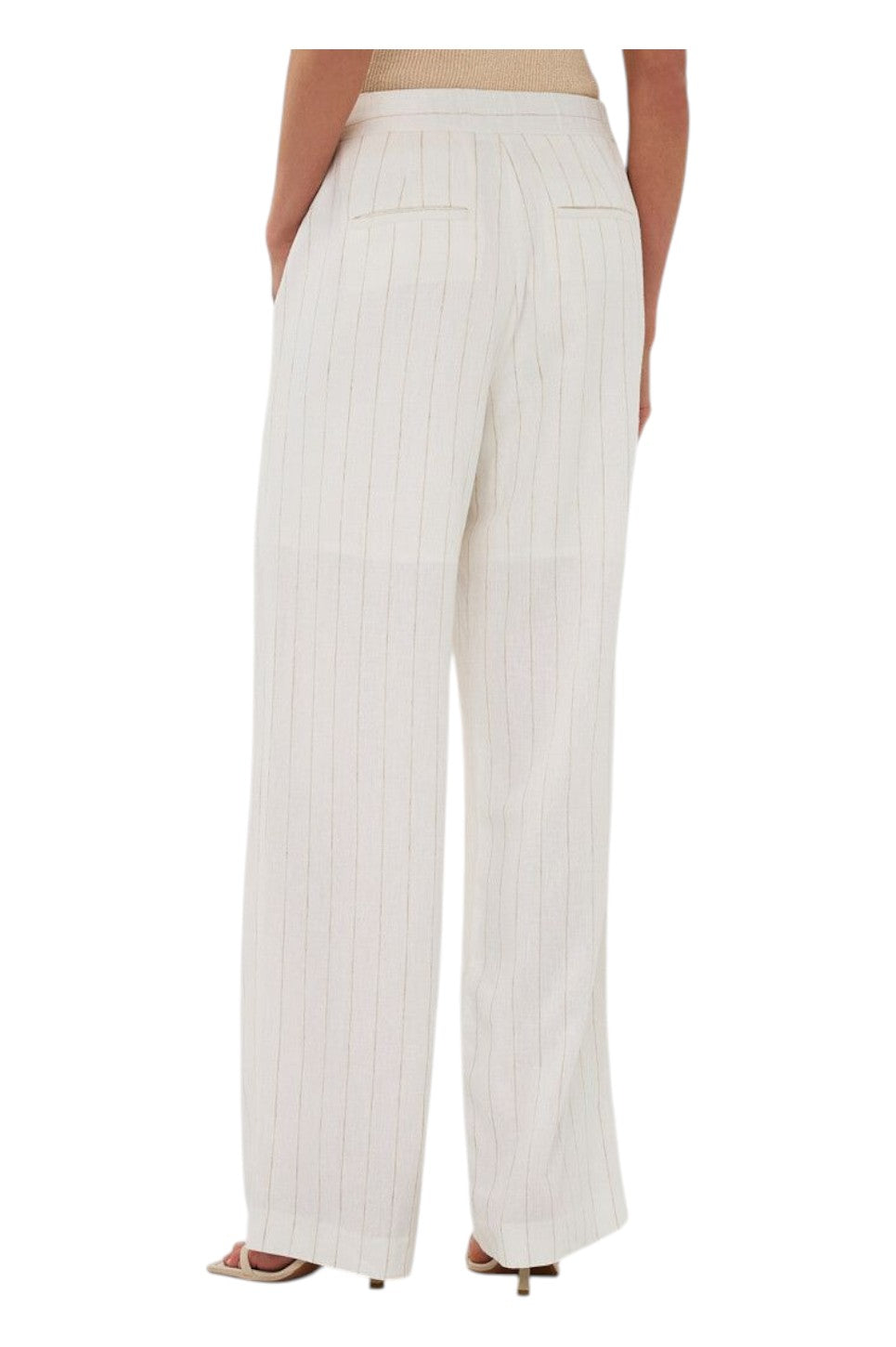 EsQualo TROUSERS LINEN STRIPED Off White / Sand