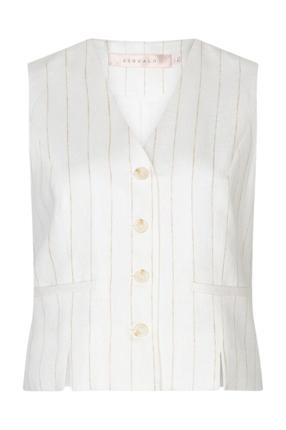 EsQualo GILET SHORT LINEN STRIPED Off White / Sand