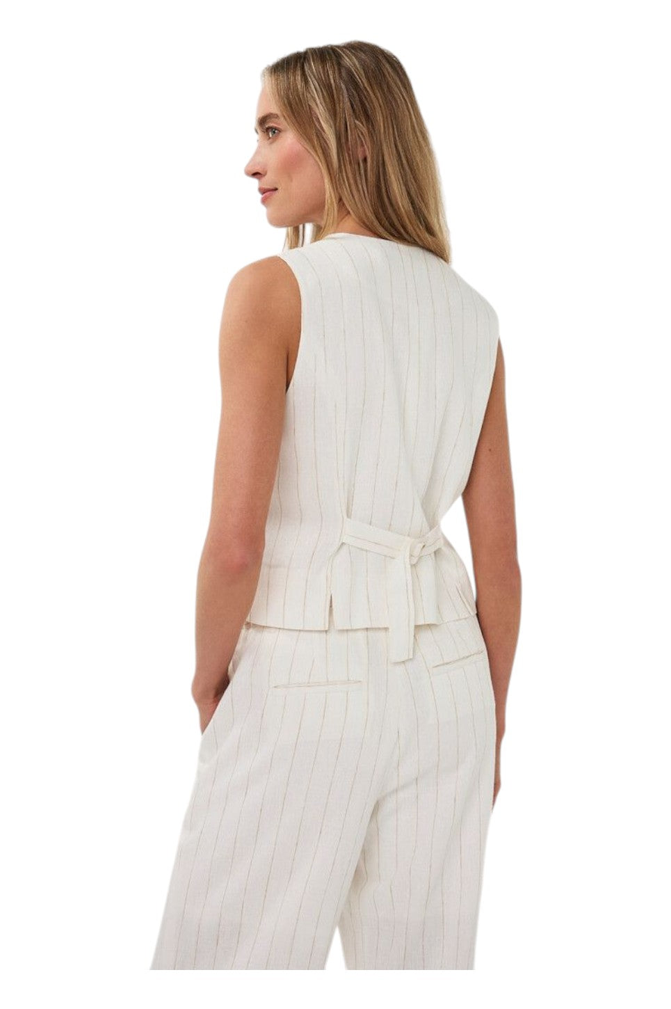 EsQualo GILET SHORT LINEN STRIPED Off White / Sand