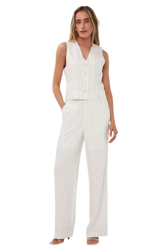 EsQualo GILET SHORT LINEN STRIPED Off White / Sand