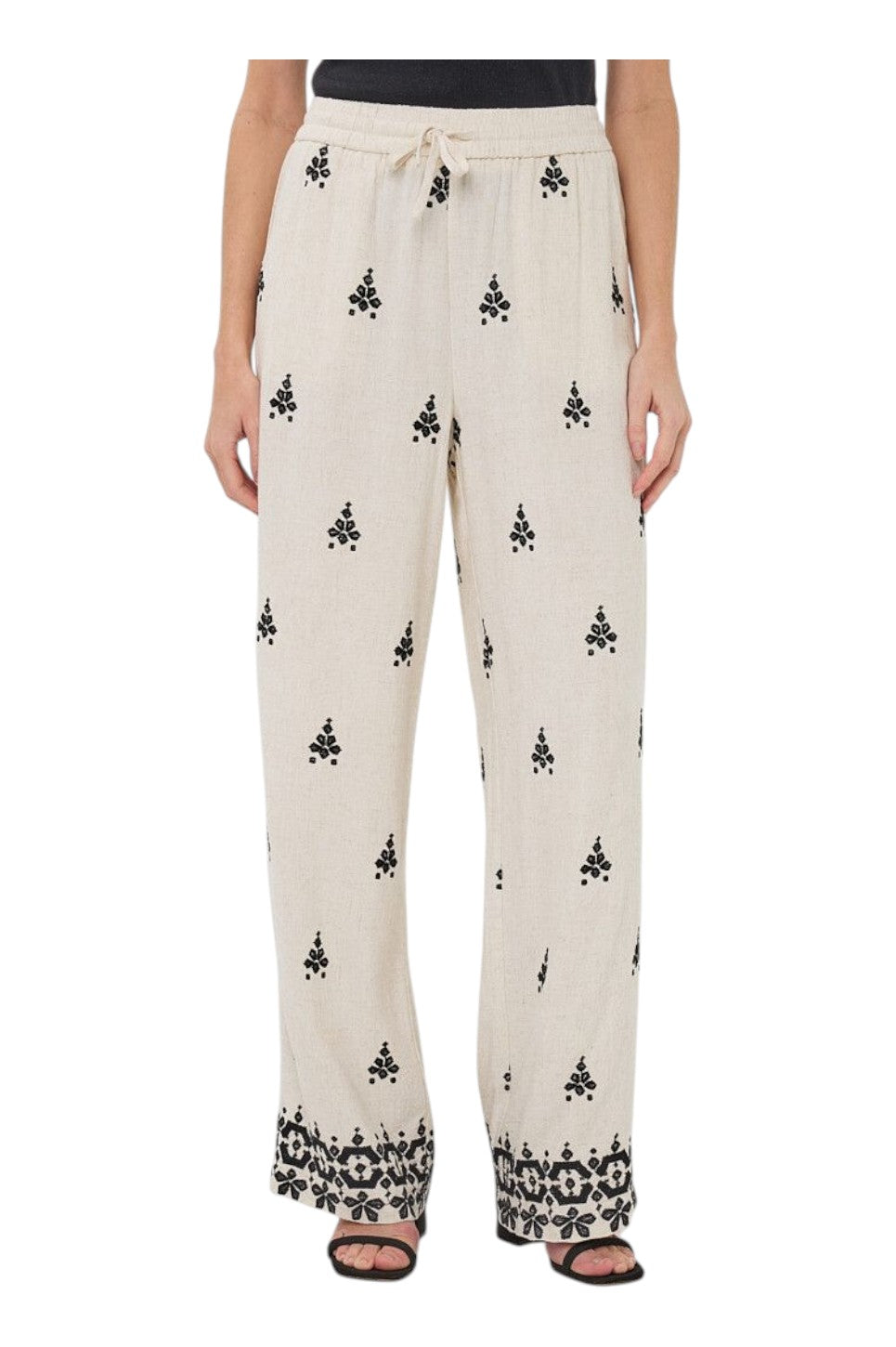 EsQualo Trousers Embroidery Natural
