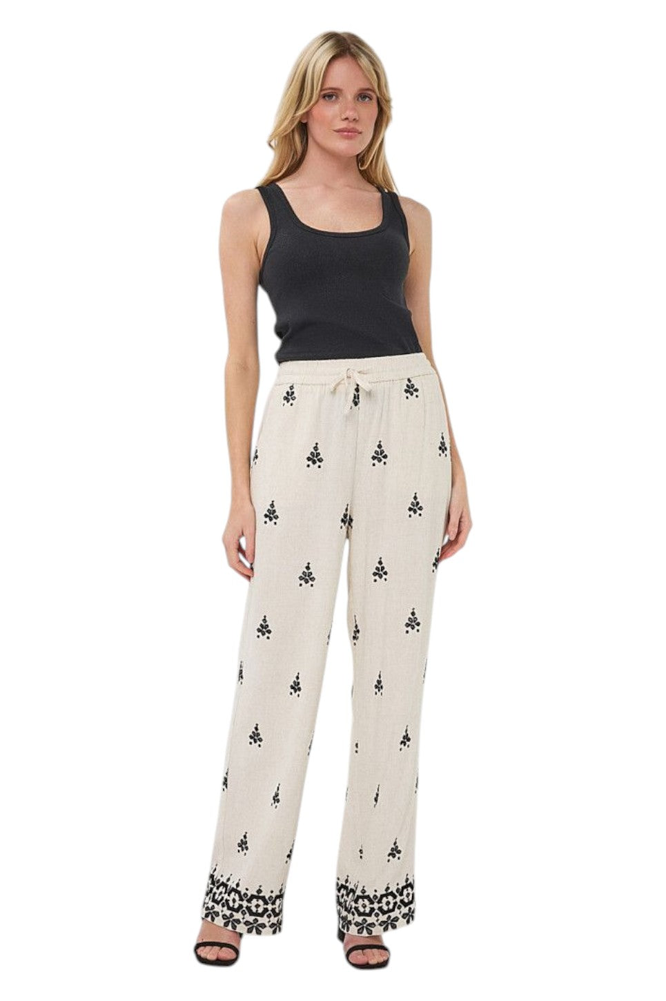EsQualo Trousers Embroidery Natural