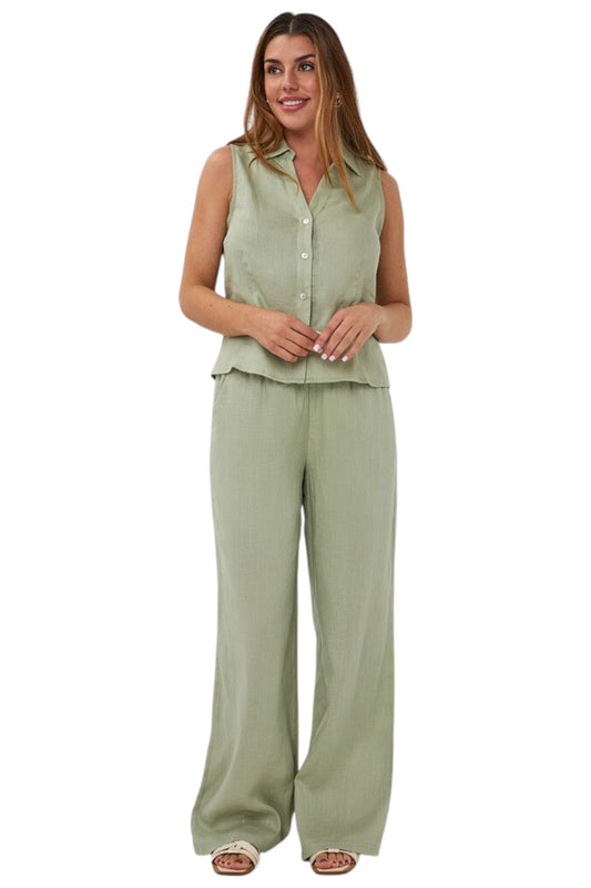 EsQualo TROUSERS LINEN Soft Green
