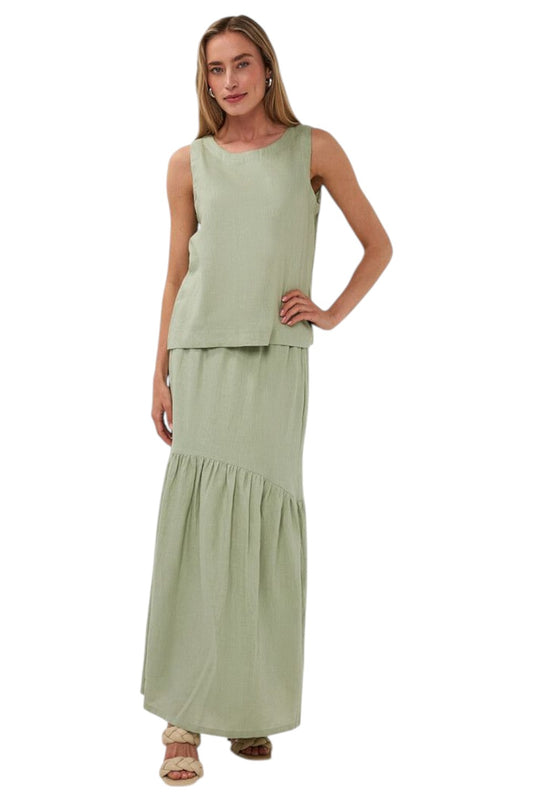 EsQualo SKIRT LONG LINEN Soft Green