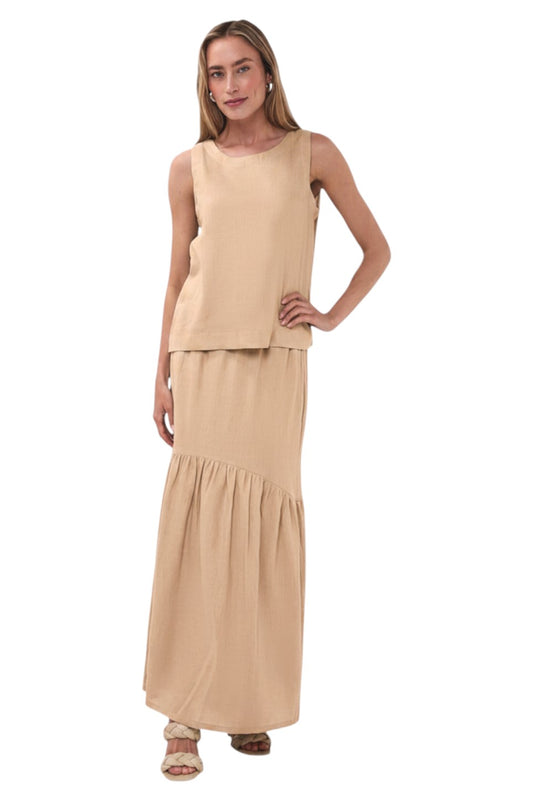 EsQualo SKIRT LONG LINEN Sand