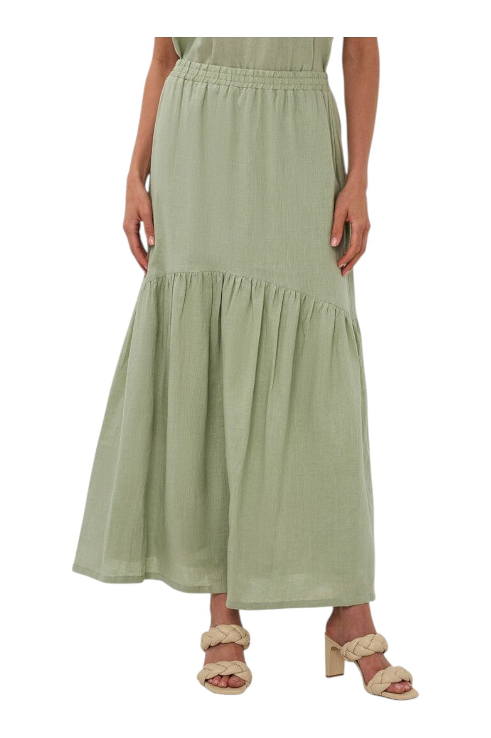 EsQualo SKIRT LONG LINEN Soft Green