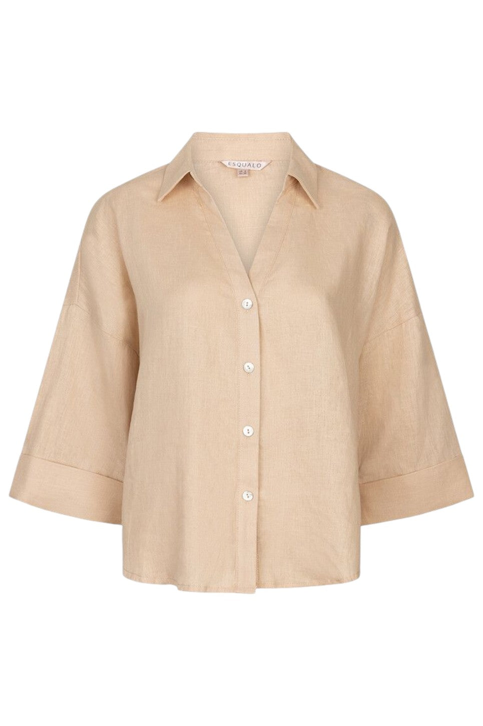 EsQualo BLOUSE TURN UP LINEN Sand