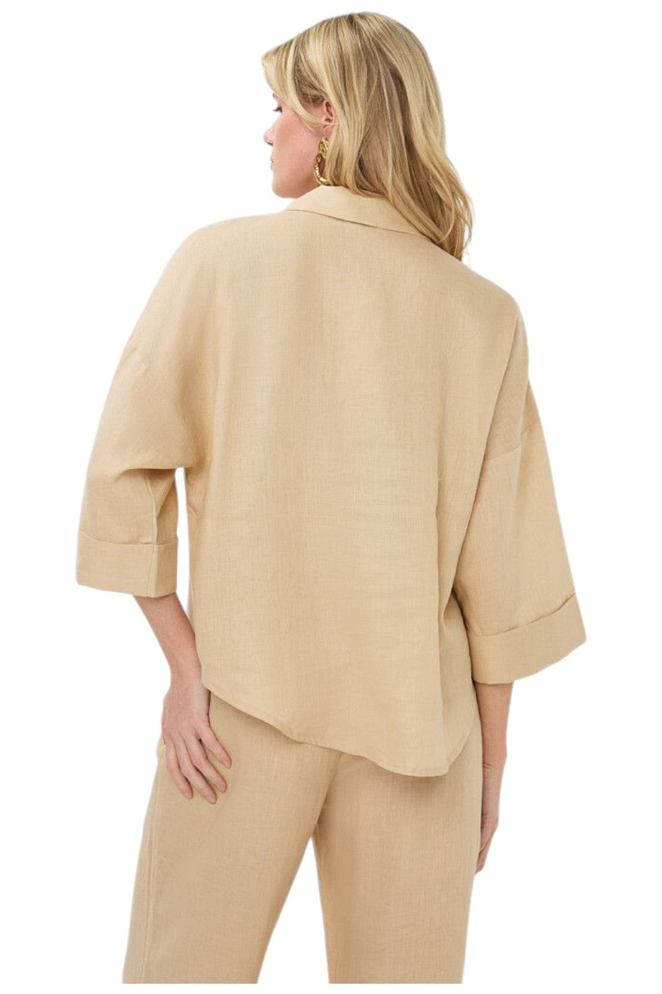 EsQualo BLOUSE TURN UP LINEN Sand