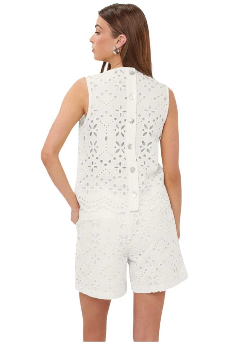 EsQualo TOP BRODERIE ANGLAISE Off White
