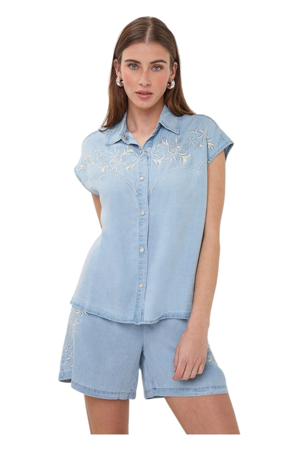 EsQualo BLOUSE CHAMBRAY Light Blue