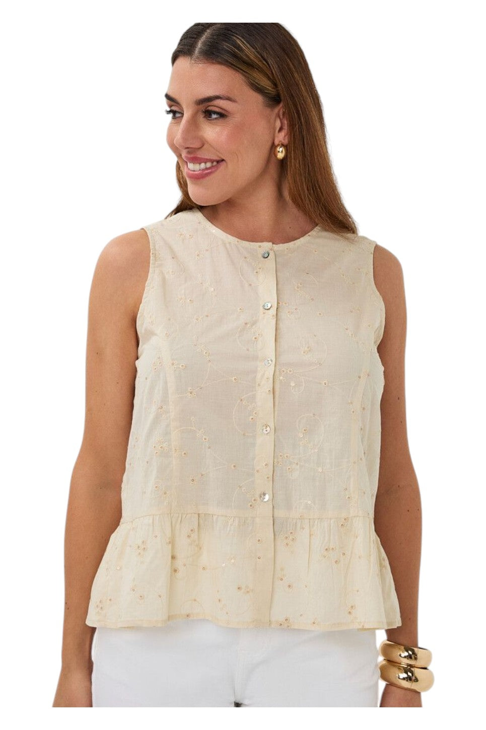 EsQualo BLOUSE EMBROIDERED SEQUINS Light Sand