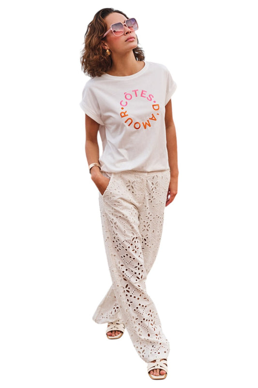 EsQualo Trousers Broderie Anglaise Off White