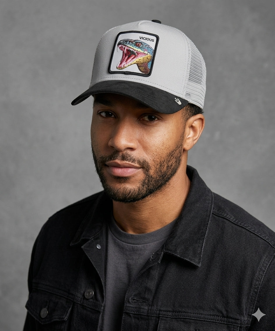 Goorin Bros. Vicious Snake Suede Trucker Hat – Guard/Grey