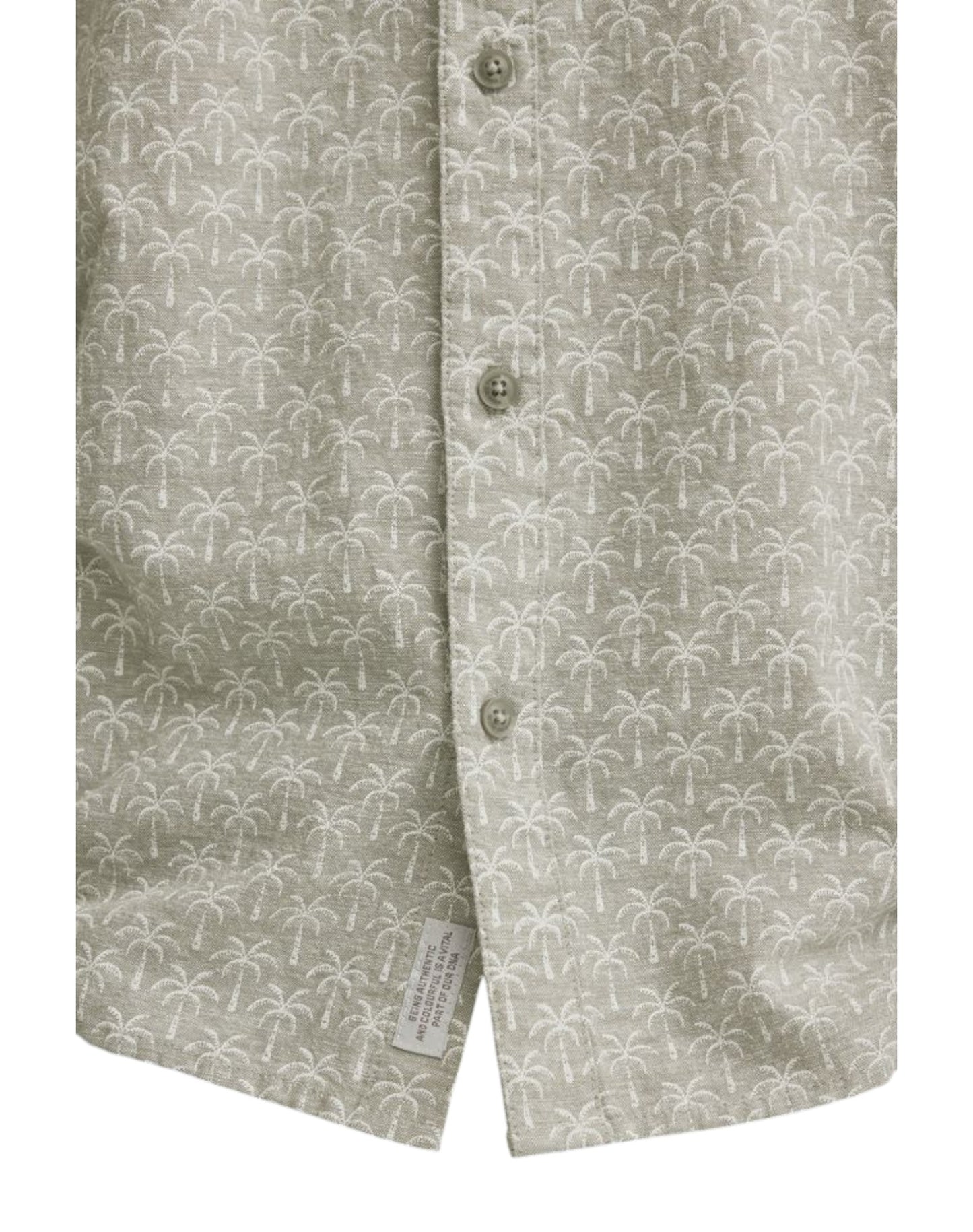 Blend Cotton Short Sleeve Palm Print Shirt Dusty Olive