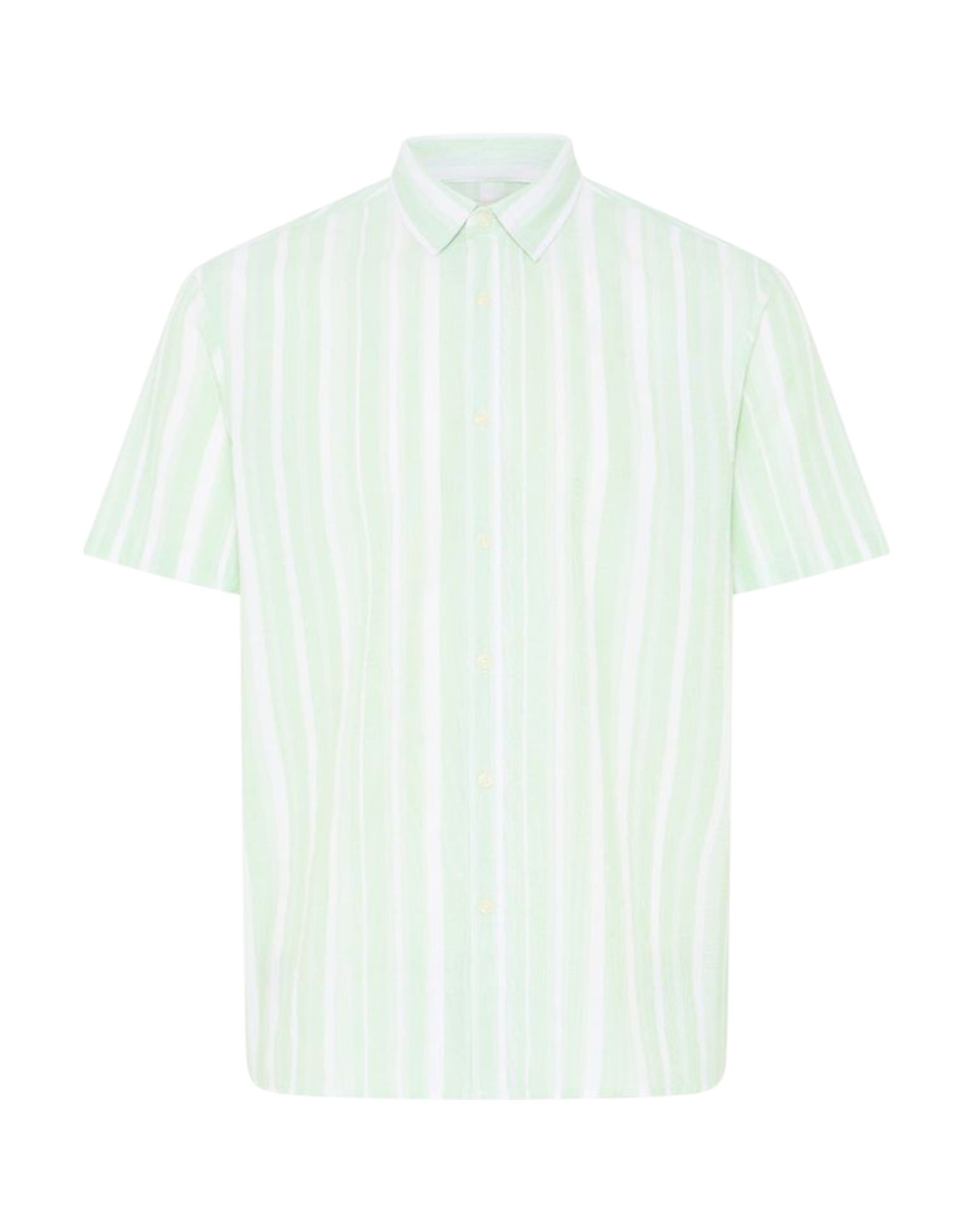 Blend Cotton Short Sleeve Striped Shirt Mint Green