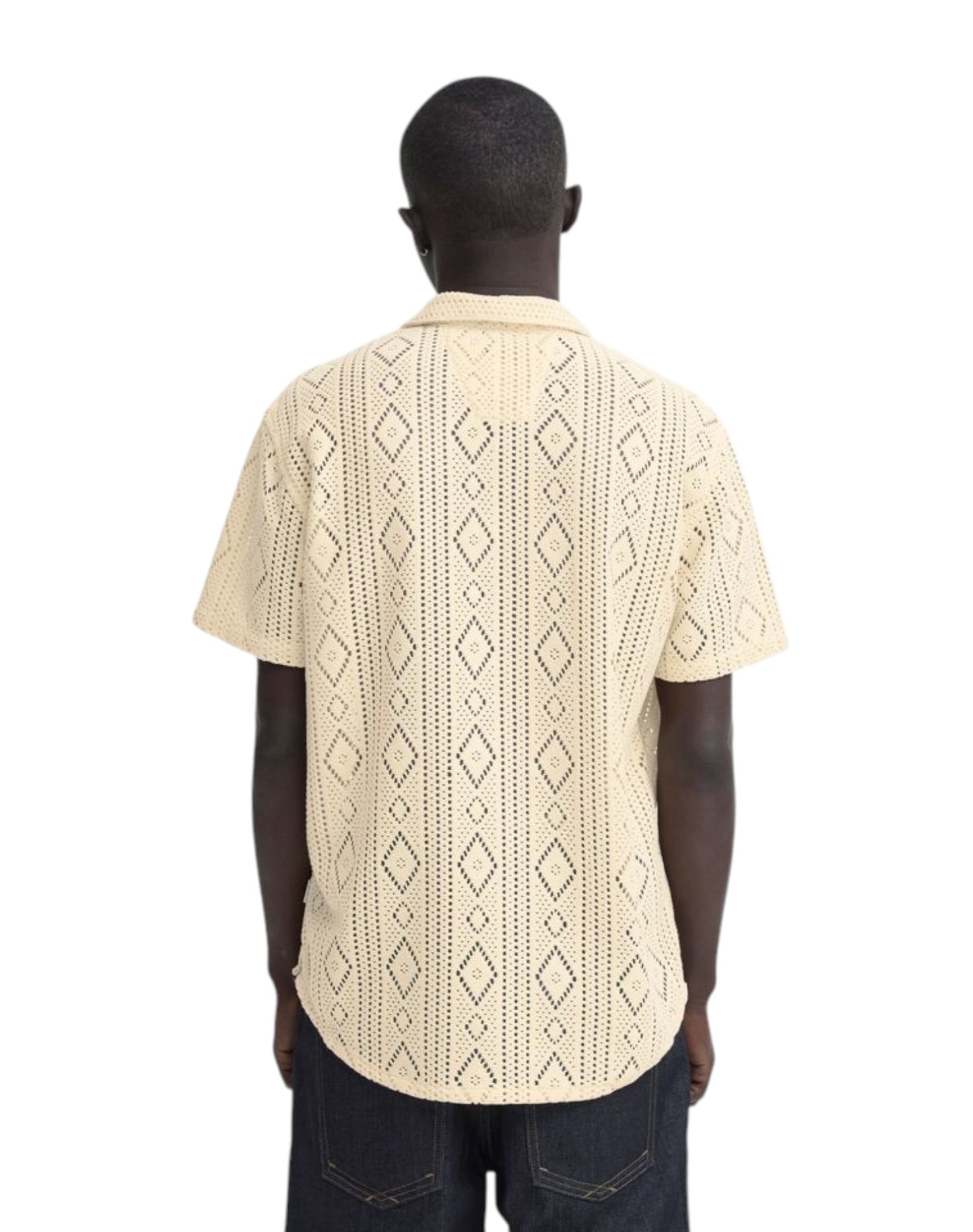 Blend Cotton Crochet Short Sleeve Shirt Off White