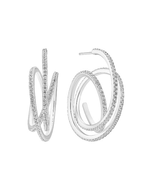 SPIRALE GRANDE Rhodium Plated Earrings with White Zirconia