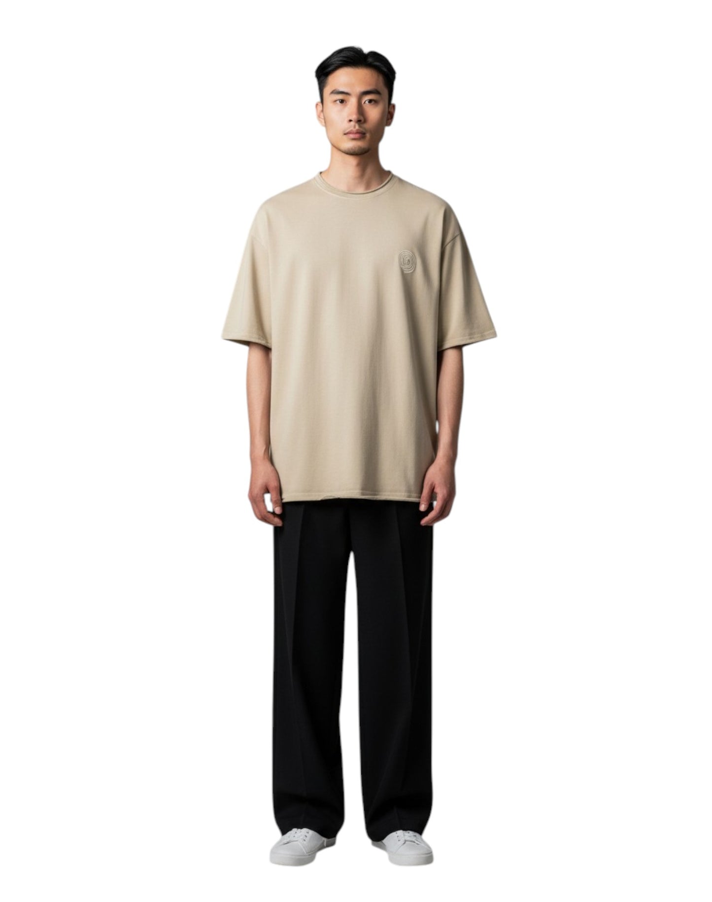 Blend Cotton Oversized Logo T-Shirt Sand