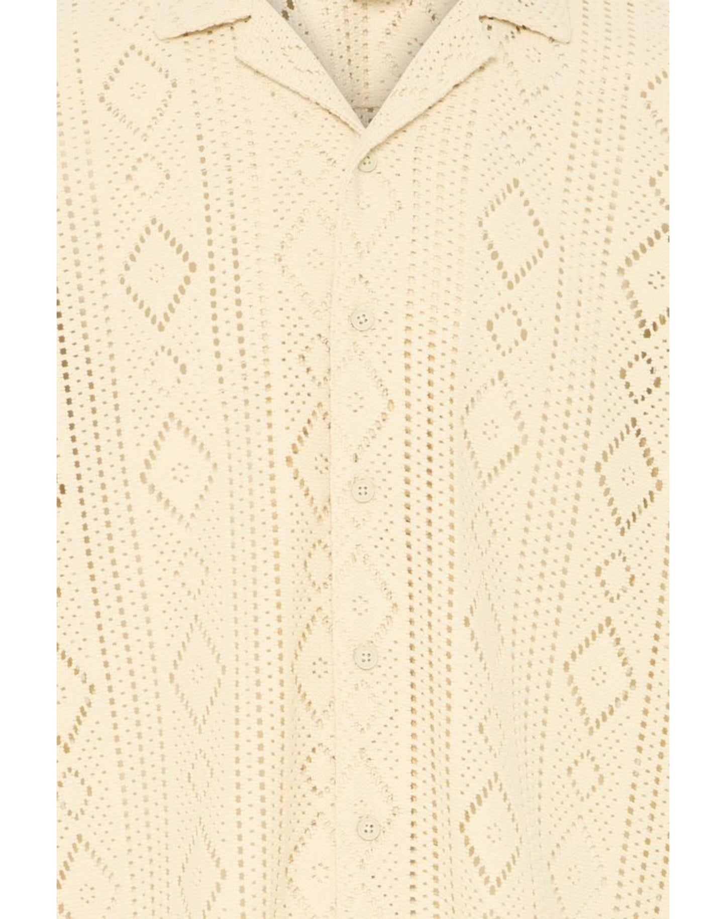 Blend Cotton Crochet Short Sleeve Shirt Off White
