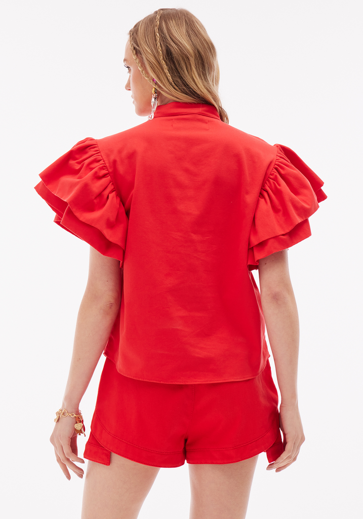 Amar Twill Short Sleeve Blouse in Red Color