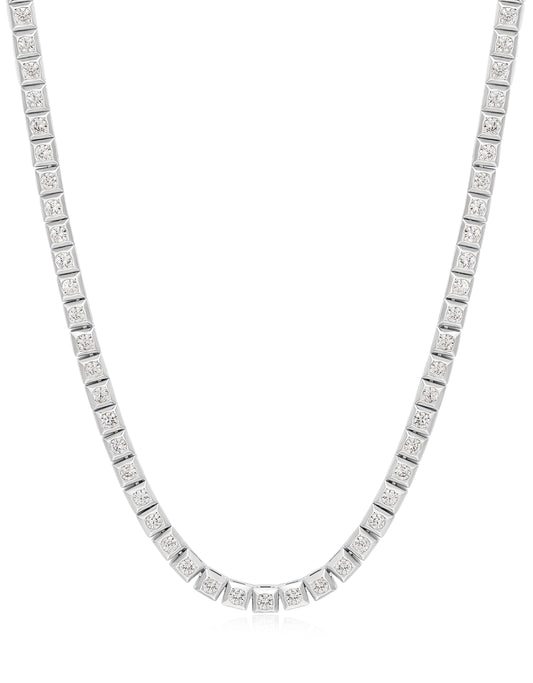 Pyramid Stud Tennis Necklace- Silver