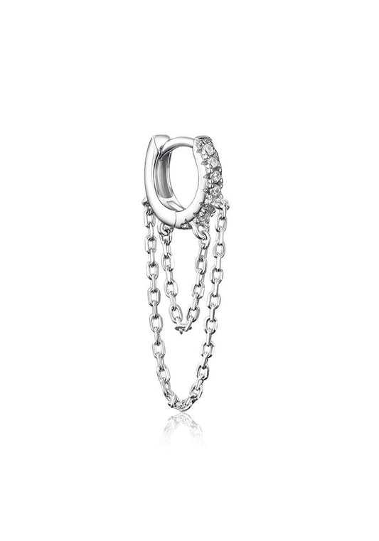 Single 9 mm huggies earring with 2 chains.