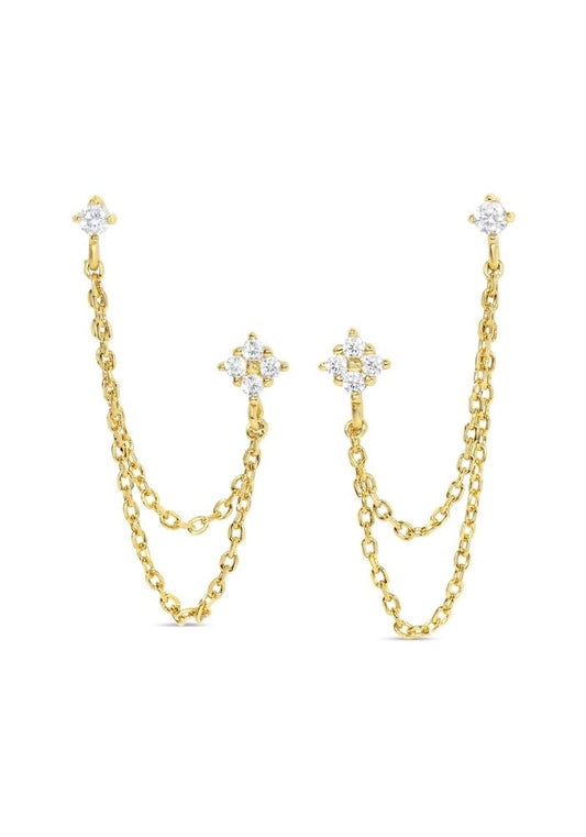 Sparkle chained Studs 18K Gold Plated