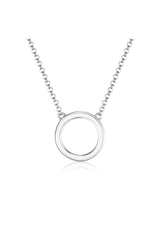Women's White Enamel Circle Necklace - P113