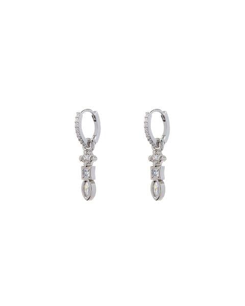 Bezel Charm Drop Huggies-Silver