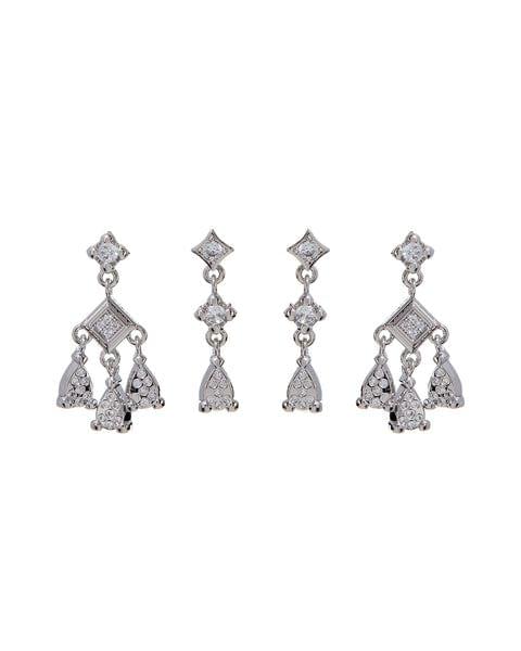 Bezel Charm Studs Set-Silver