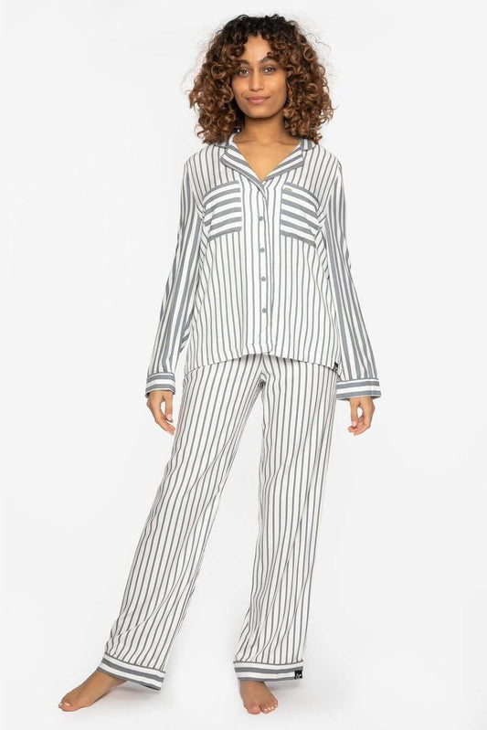 Boyfriend Stripe Pyjama Set in Grey/Ecru