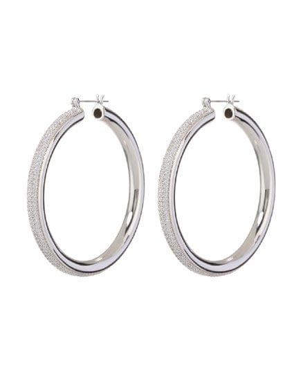 Pave Strip Amalfi Hoops-Silver