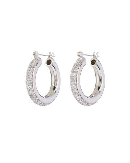 LUV AJ Pave Stripe Baby Amalfi Hoops- Silver