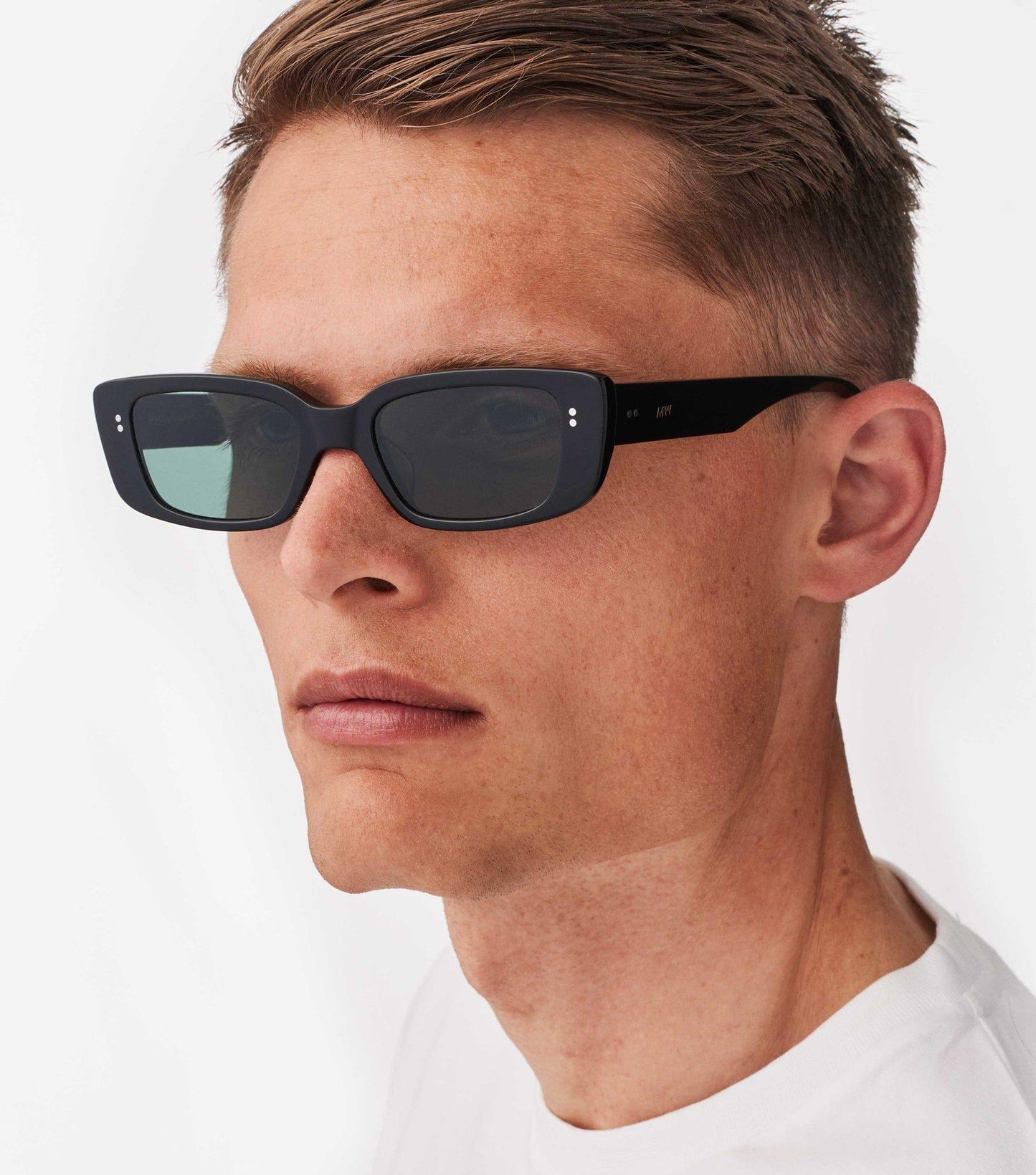 Grace, Rectagular sunglasses for men and women black green lens UV400 protection