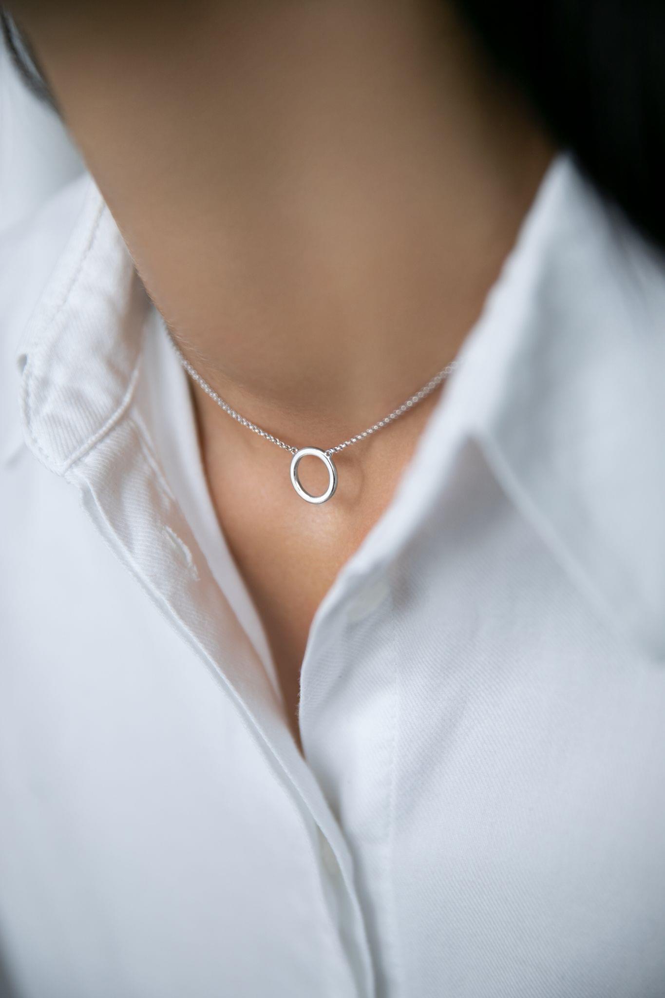 Women's White Enamel Circle Necklace - P113