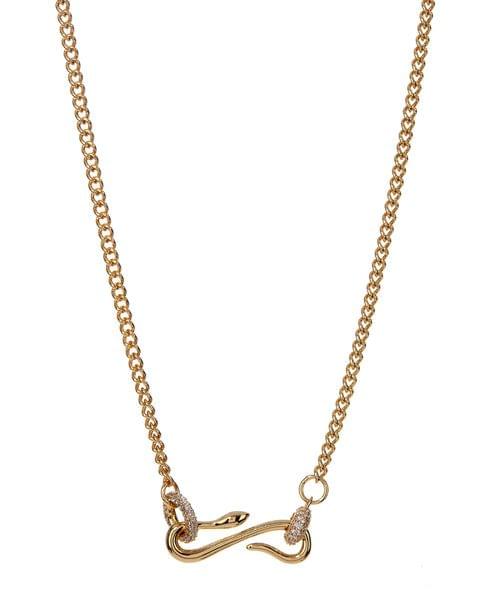 Pave Hook Charm Necklace-Gold