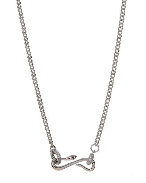Pave Hook Charm Necklace-Silver