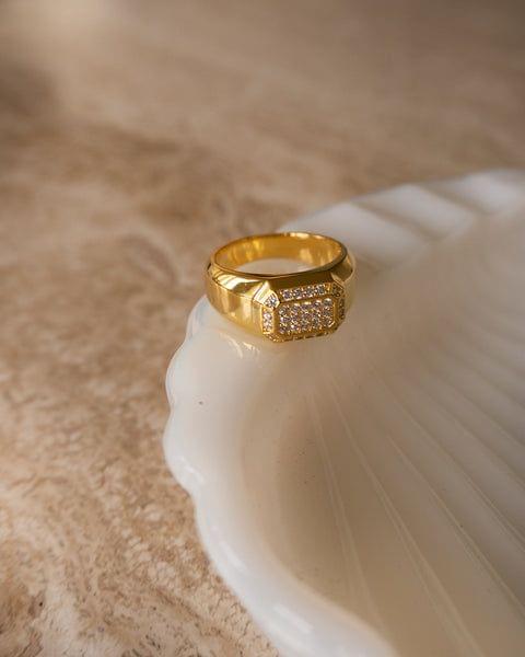 Faceted Diamond Signet Ring-Gold