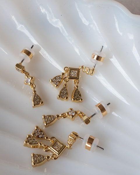 Bezel Charm Studs Set-Gold